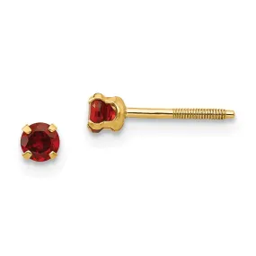 Kids 3mm Garnet Stud Earrings in Yellow Gold