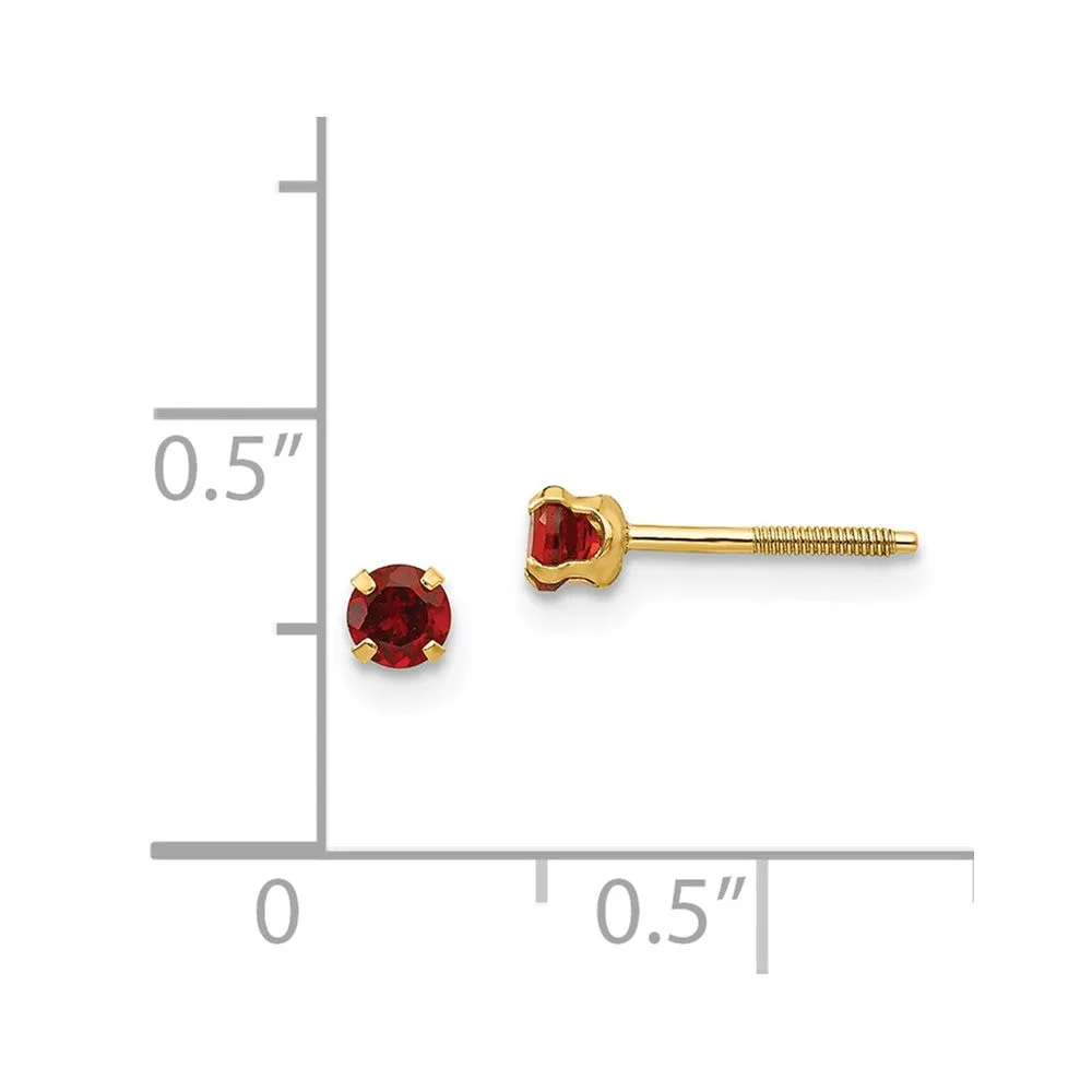 Kids 3mm Garnet Stud Earrings in Yellow Gold