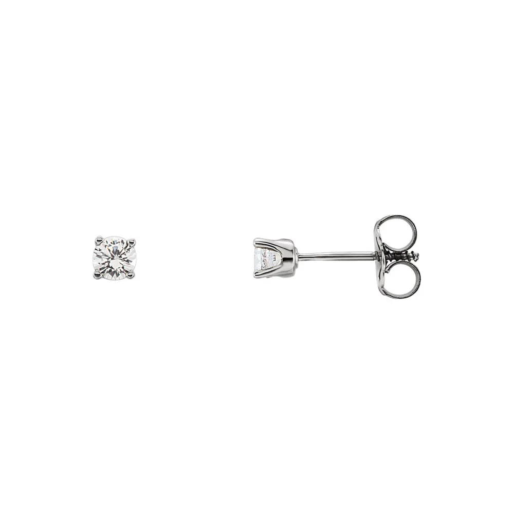 14k White Gold Youth Threaded Post Earrings with 3mm White Sapphire for Kids