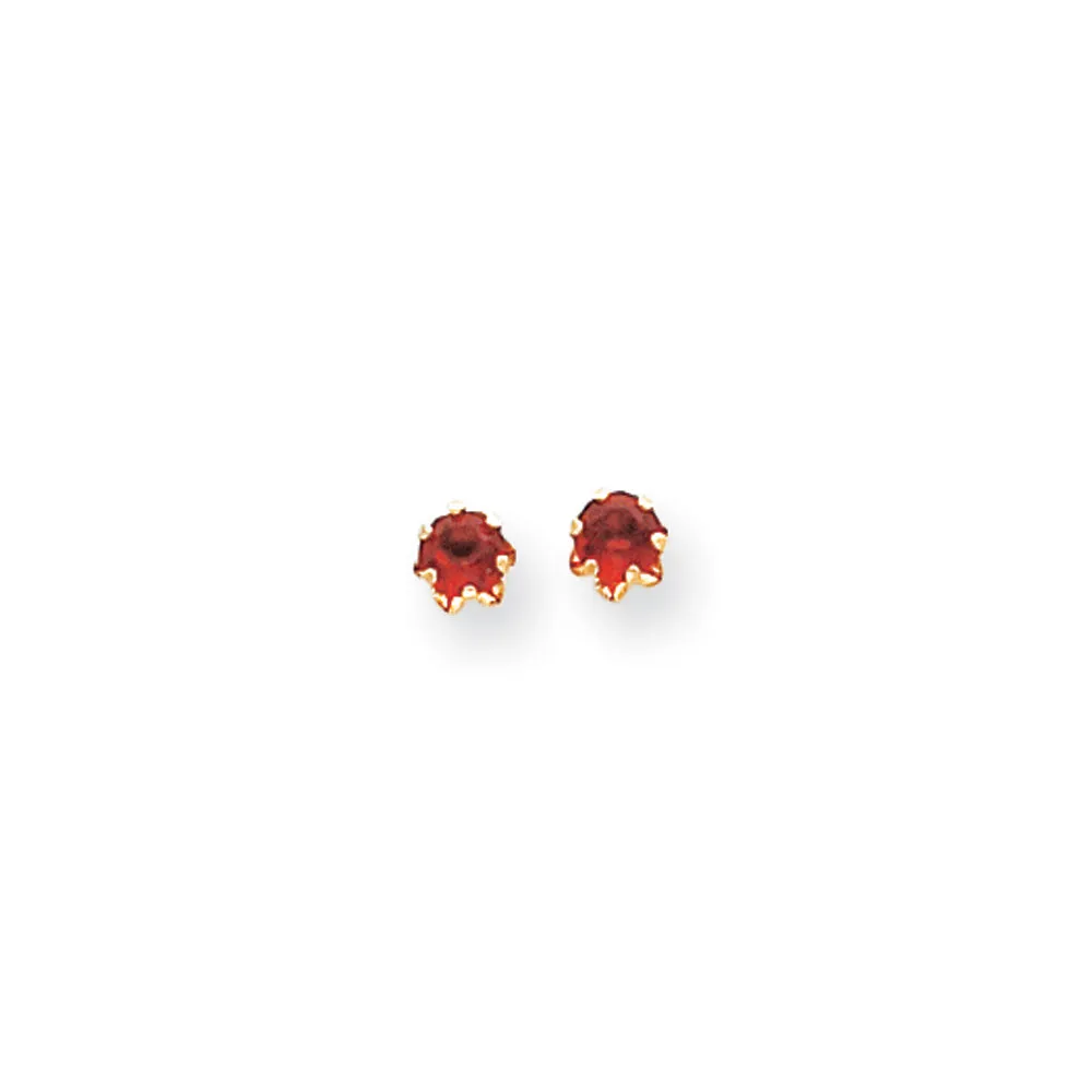 Kids 4mm Synthetic Garnet and 14k Yellow Gold Screw Back Stud Earrings