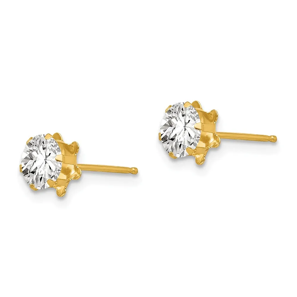 14k Gold Stud Earrings with 5mm White Topaz Birthstone for Kids