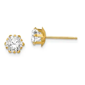 14k Gold Stud Earrings with 5mm White Topaz Birthstone for Kids