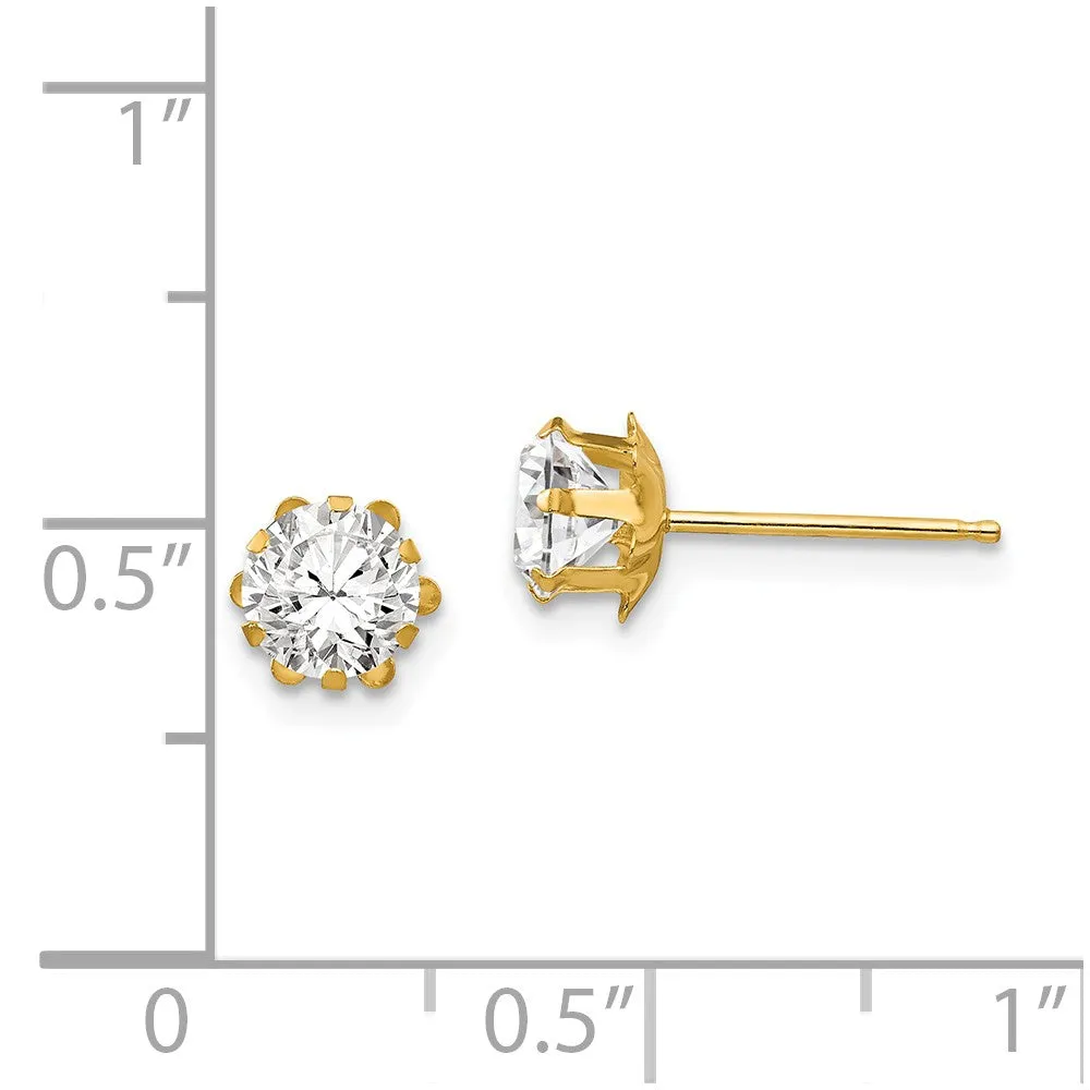 14k Gold Stud Earrings with 5mm White Topaz Birthstone for Kids