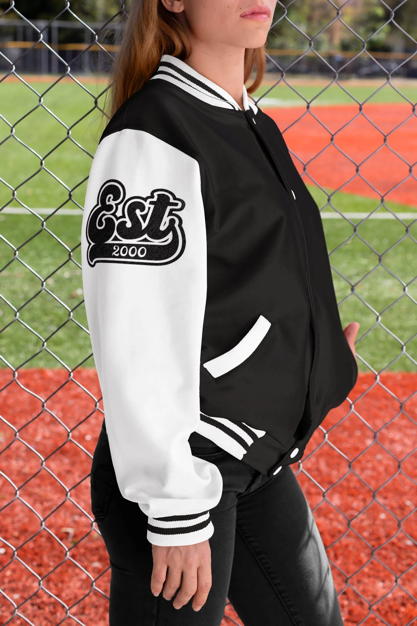 Kids and Adults Personalised Black & White Varsity Jacket Name Initial Date Established