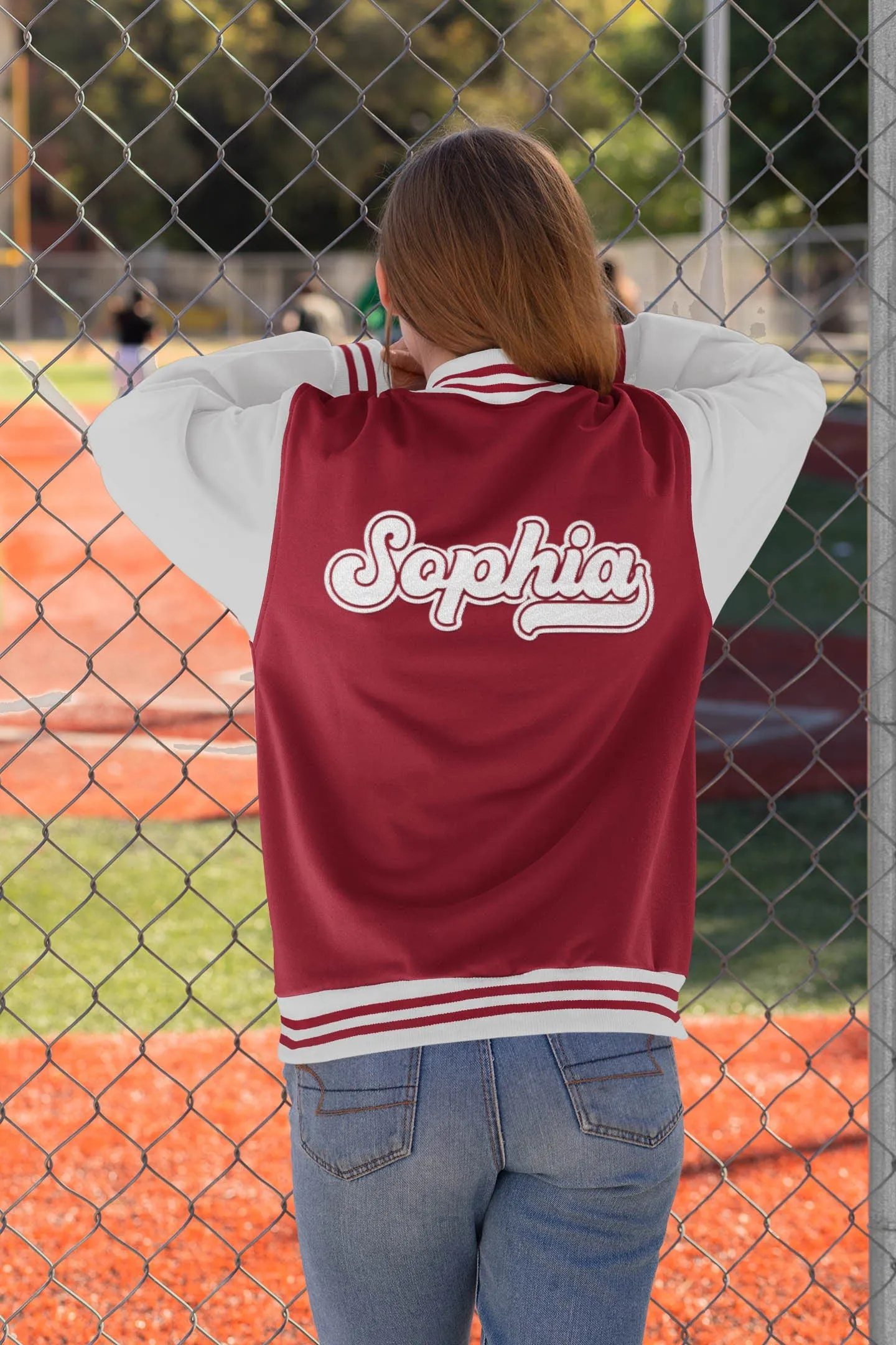 Kids and Adults Personalised Varsity Jacket Name Initial Date Established Burgundy Body Heather Grey Arms