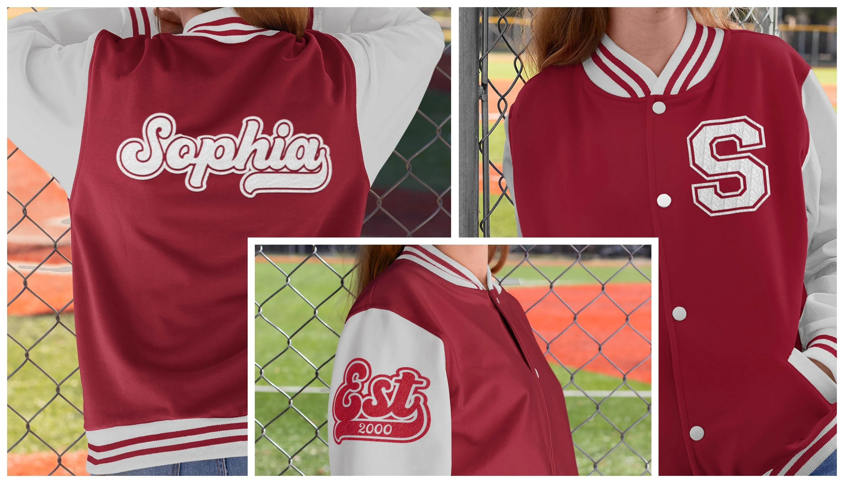 Kids and Adults Personalised Varsity Jacket Name Initial Date Established Burgundy Body Heather Grey Arms