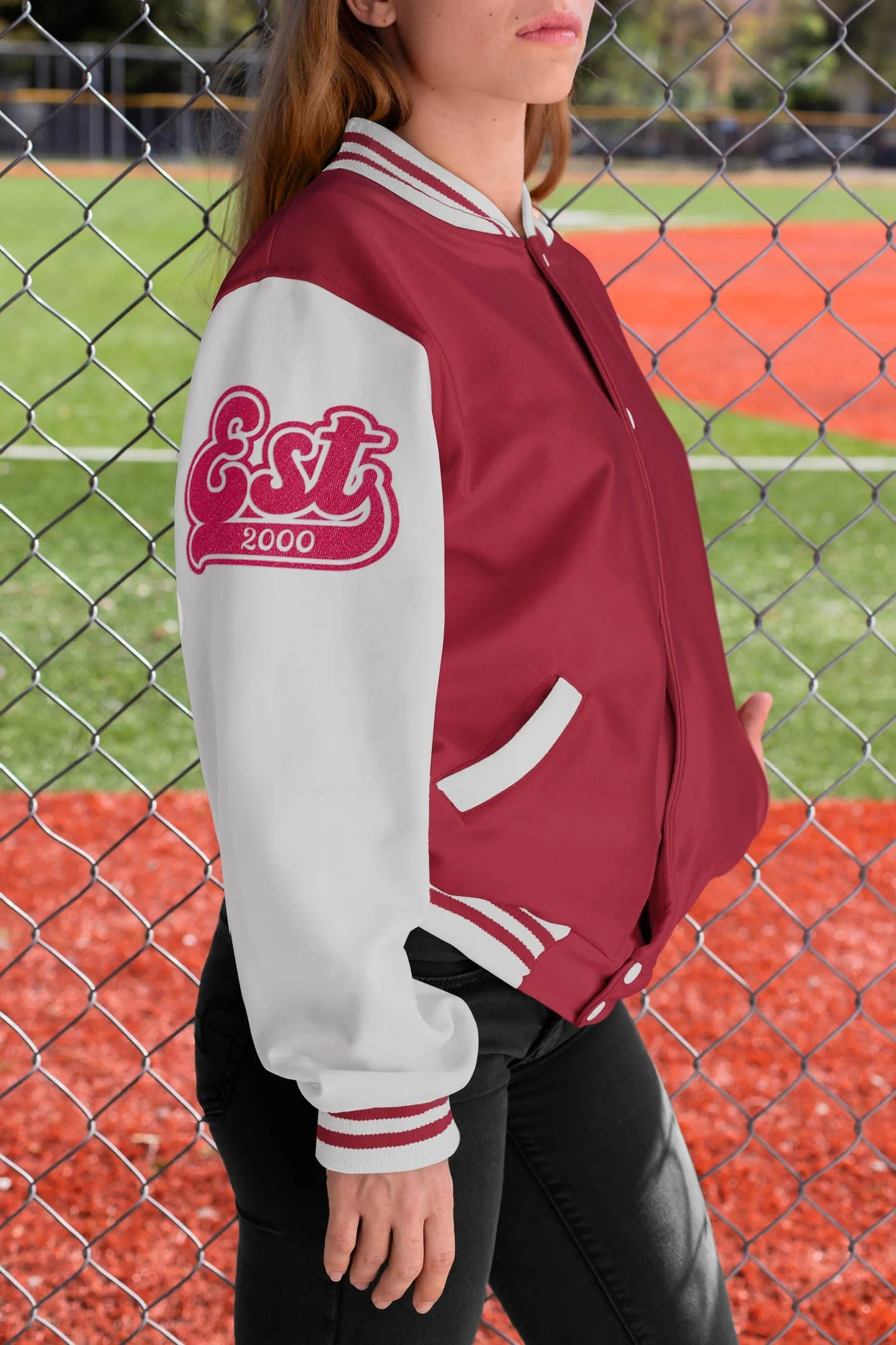 Kids and Adults Personalised Varsity Jacket Name Initial Date Established Burgundy Body Heather Grey Arms