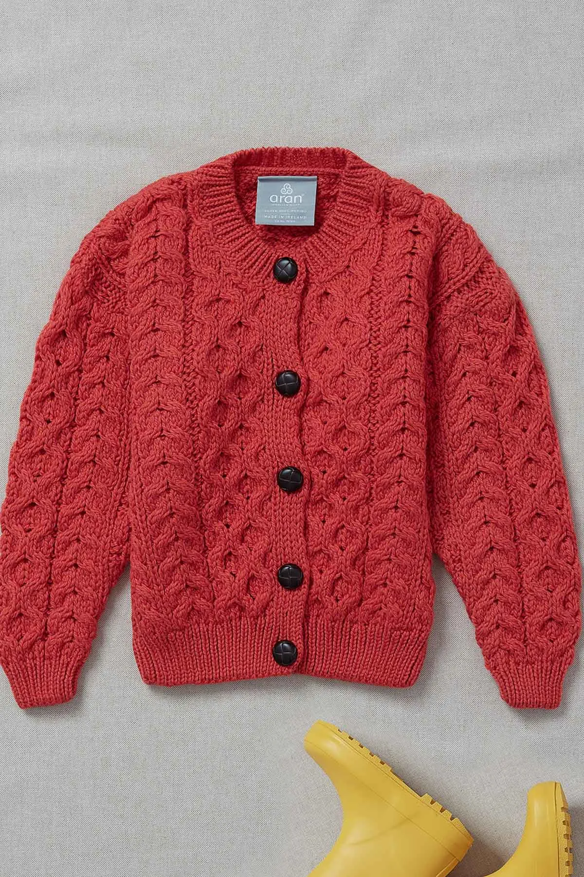 Kids Aran Cardigan in Red