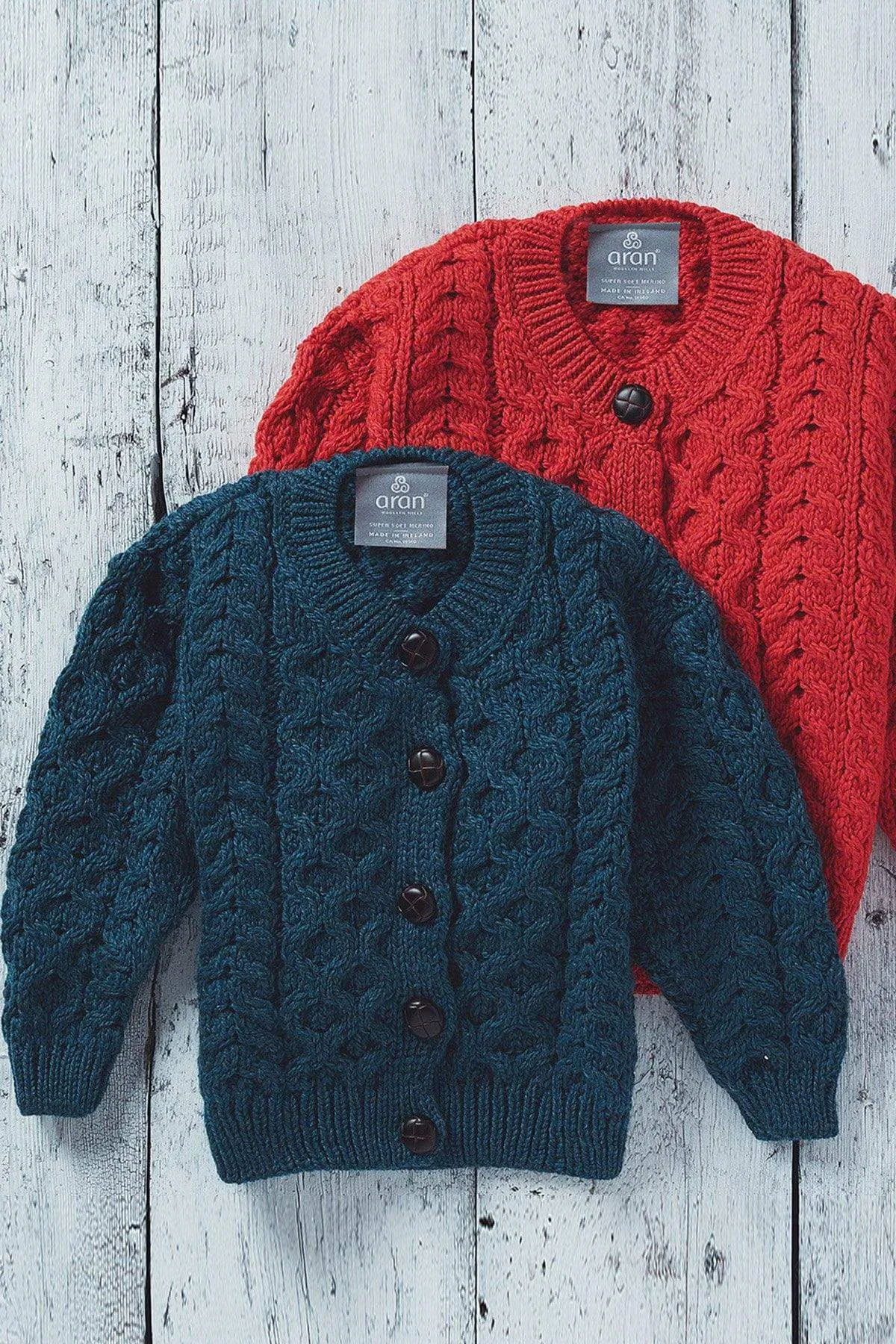 Kids Aran Cardigan in Red