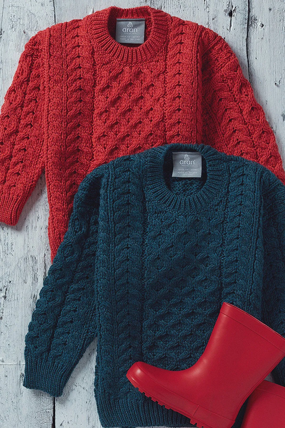 Kids Aran Jumper in Red