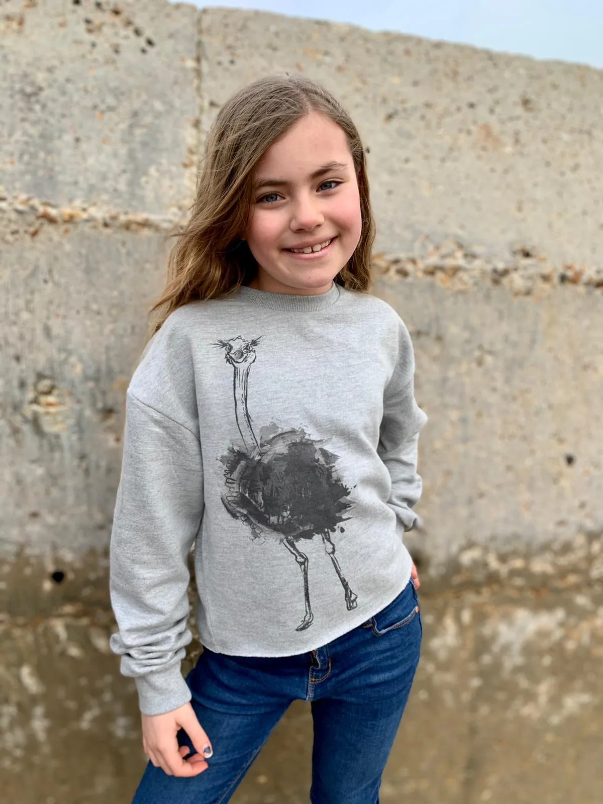 Kids cropped sweatshirt, ostrich