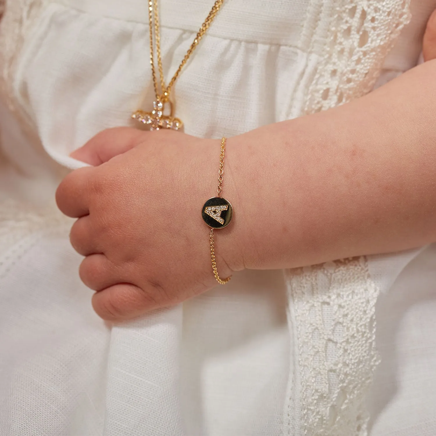 Children Coin Initial Diamond Bracelet