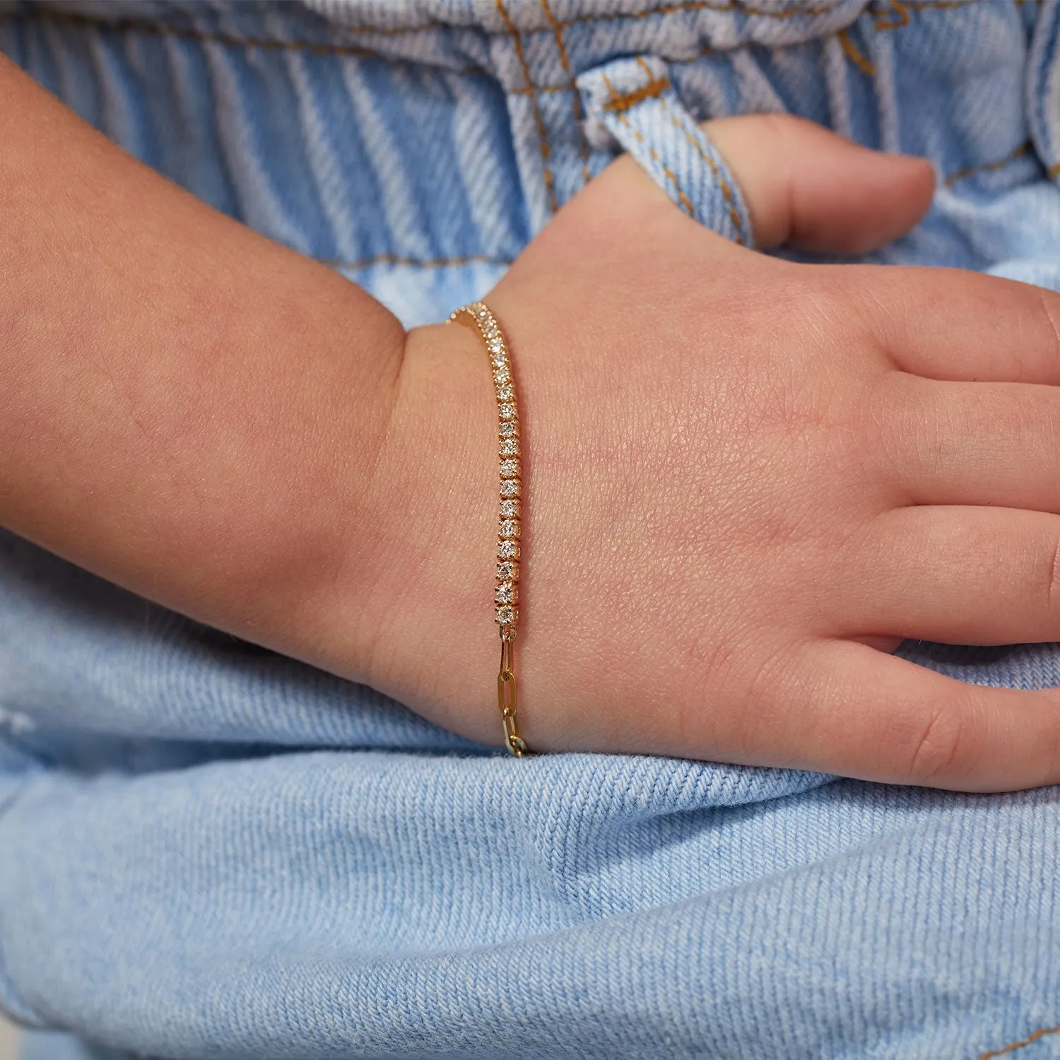 Children's Diamond Tennis Bracelet with Paper Clip Design