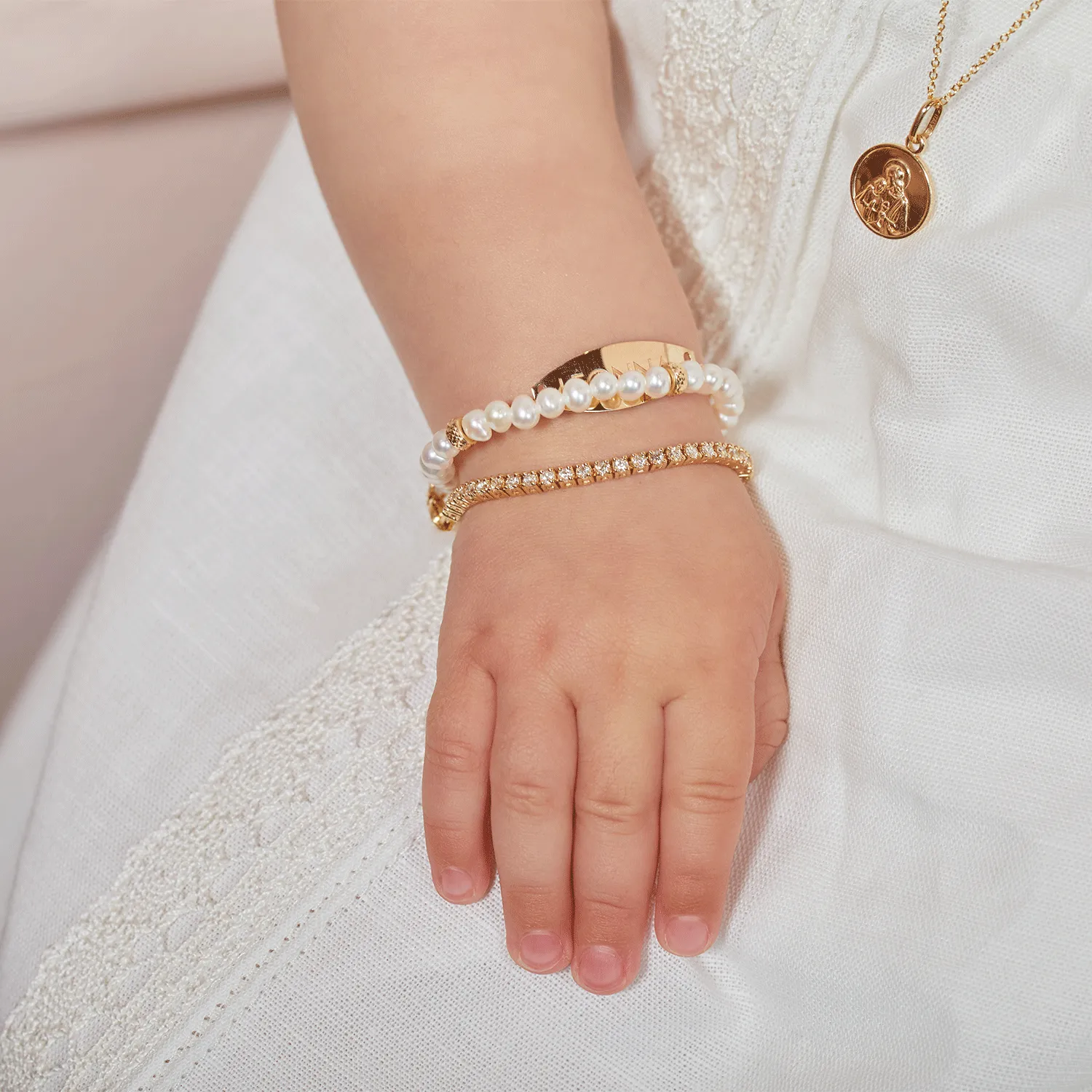 Children's Diamond Tennis Bracelet with Paper Clip Design