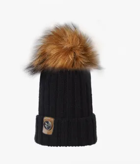 KIDS FAUX POM POM HAT - BLACK