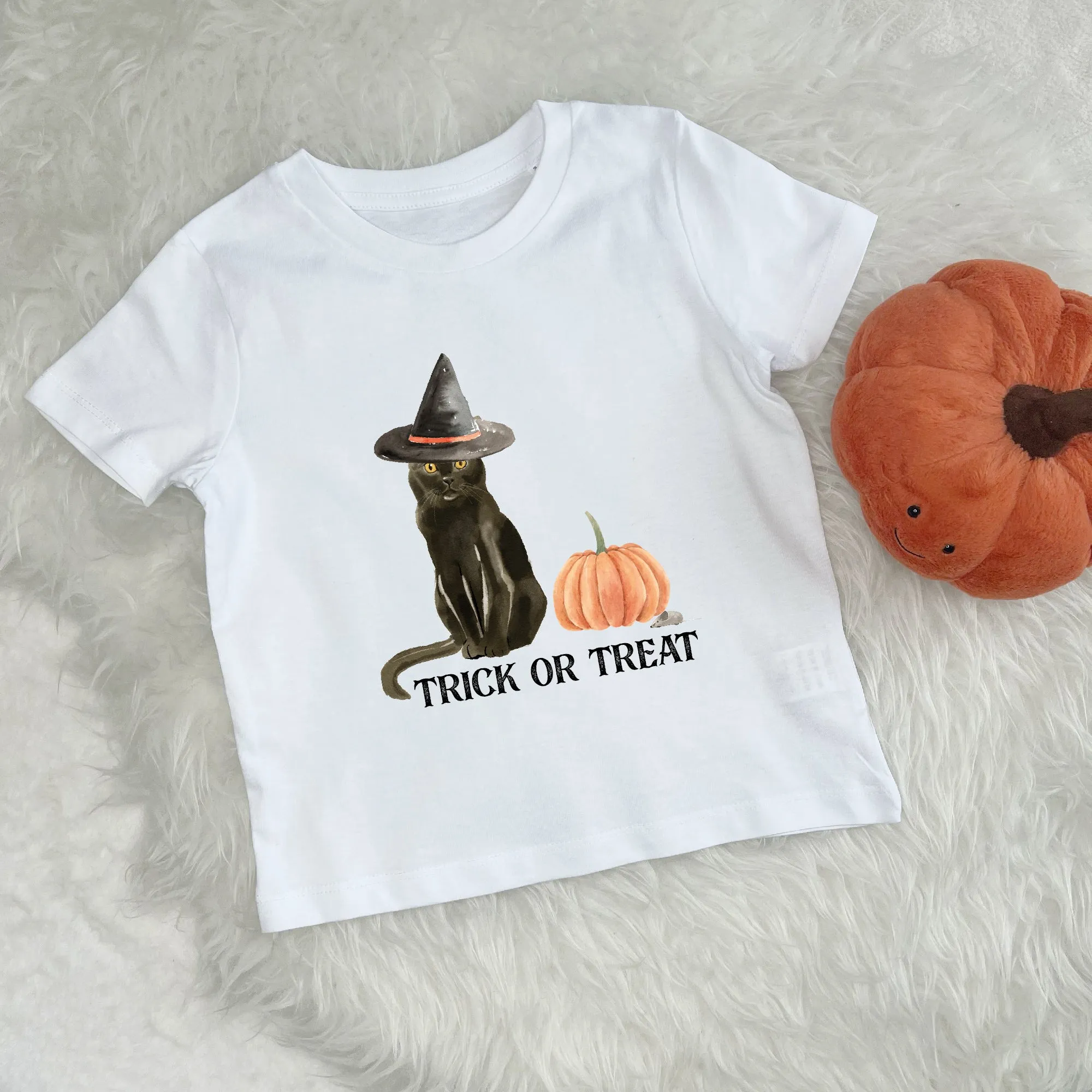 Kids Halloween Cat Trick Or Treat T Shirt