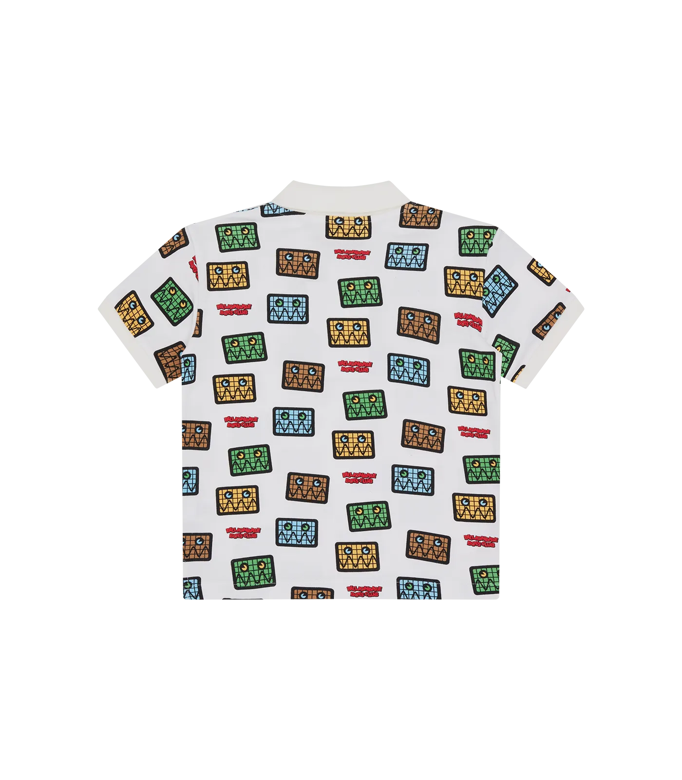 KIDS White Jumble Robot Print Pique Polo Shirt