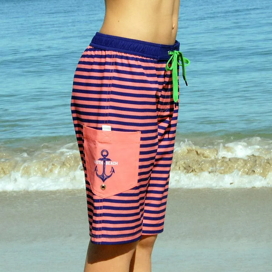 Kids Long Boardies: Coral Stripe