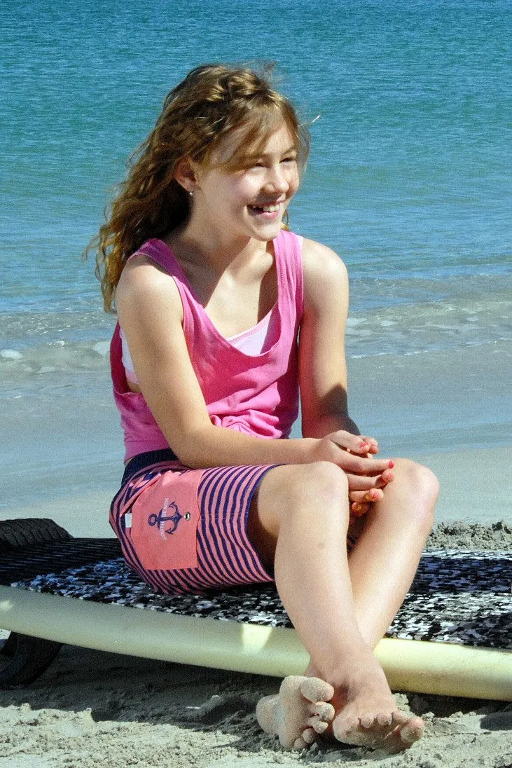 Kids Long Boardies: Coral Stripe