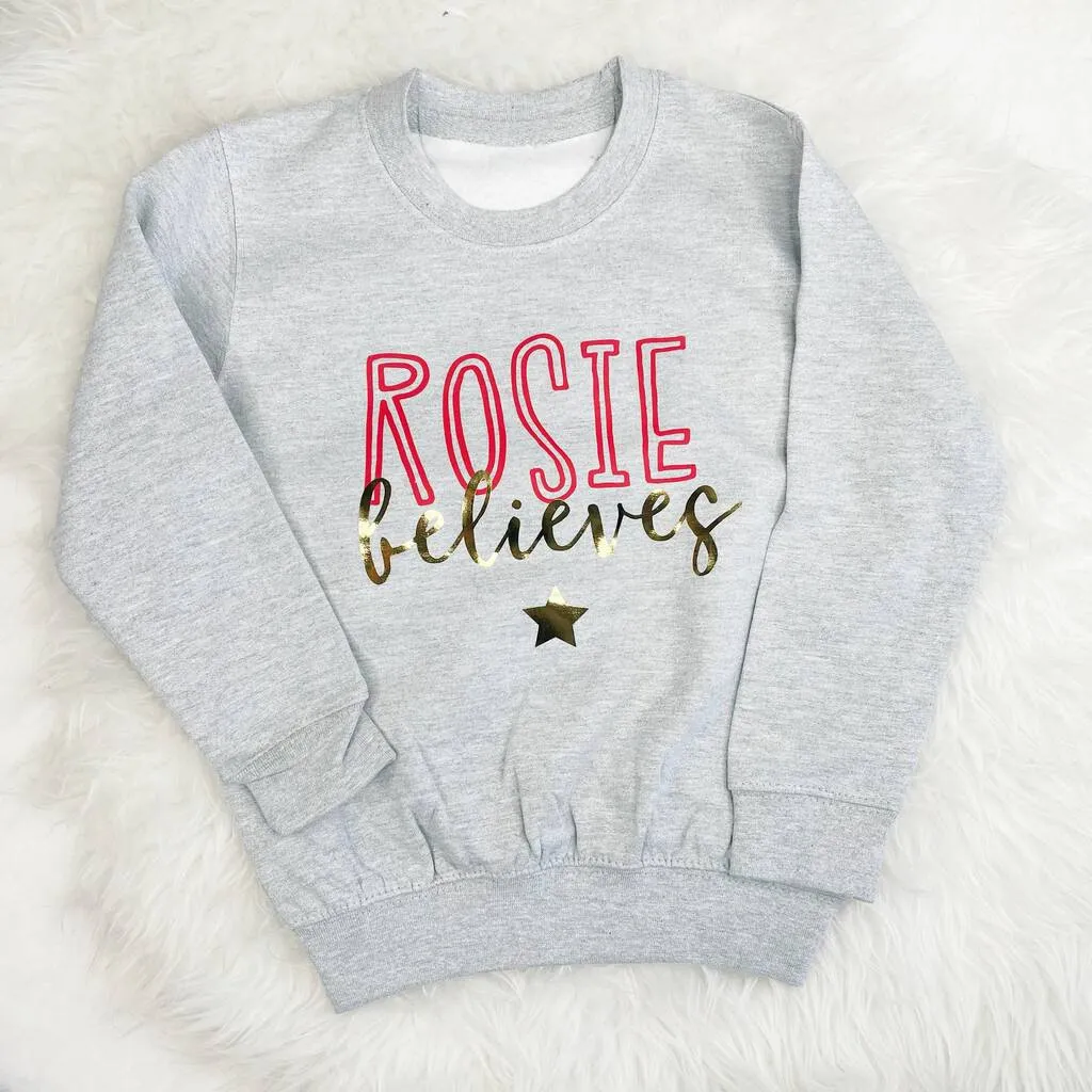 Kids Personalised Believes Christmas Jumper