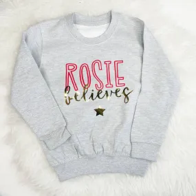 Kids Personalised Believes Christmas Jumper