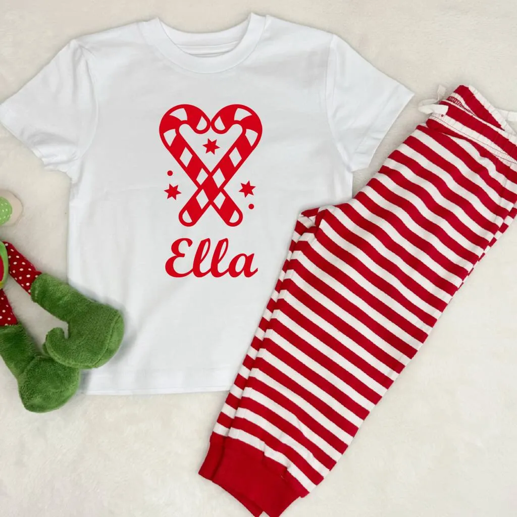 Kids Personalised Candy Cane Christmas Pyjamas