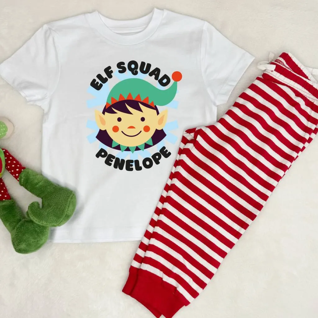 Kids Personalised Elf Squad Christmas Pyjamas