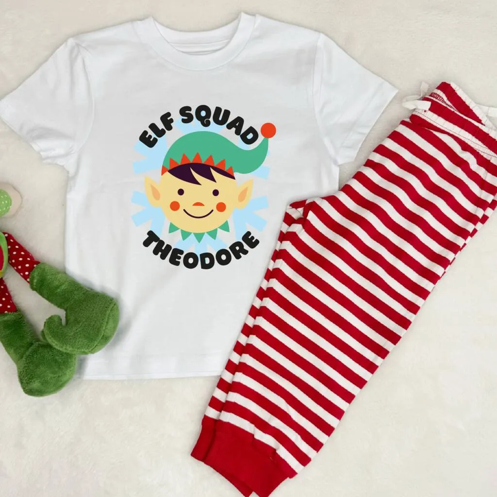 Kids Personalised Elf Squad Christmas Pyjamas