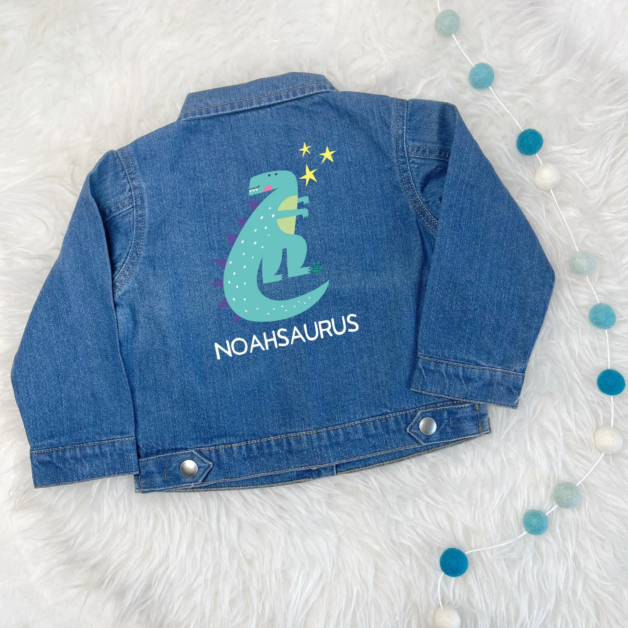 Kids Personalised T Rex Denim Jacket