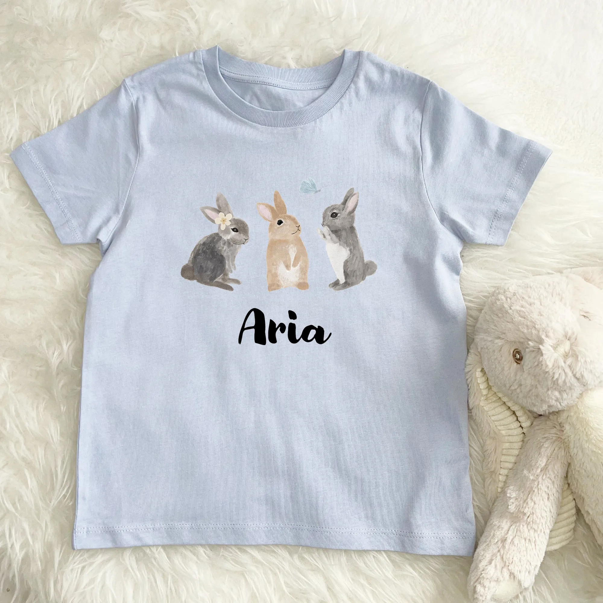 Kids Personalised Watercolour Bunnies T Shirt