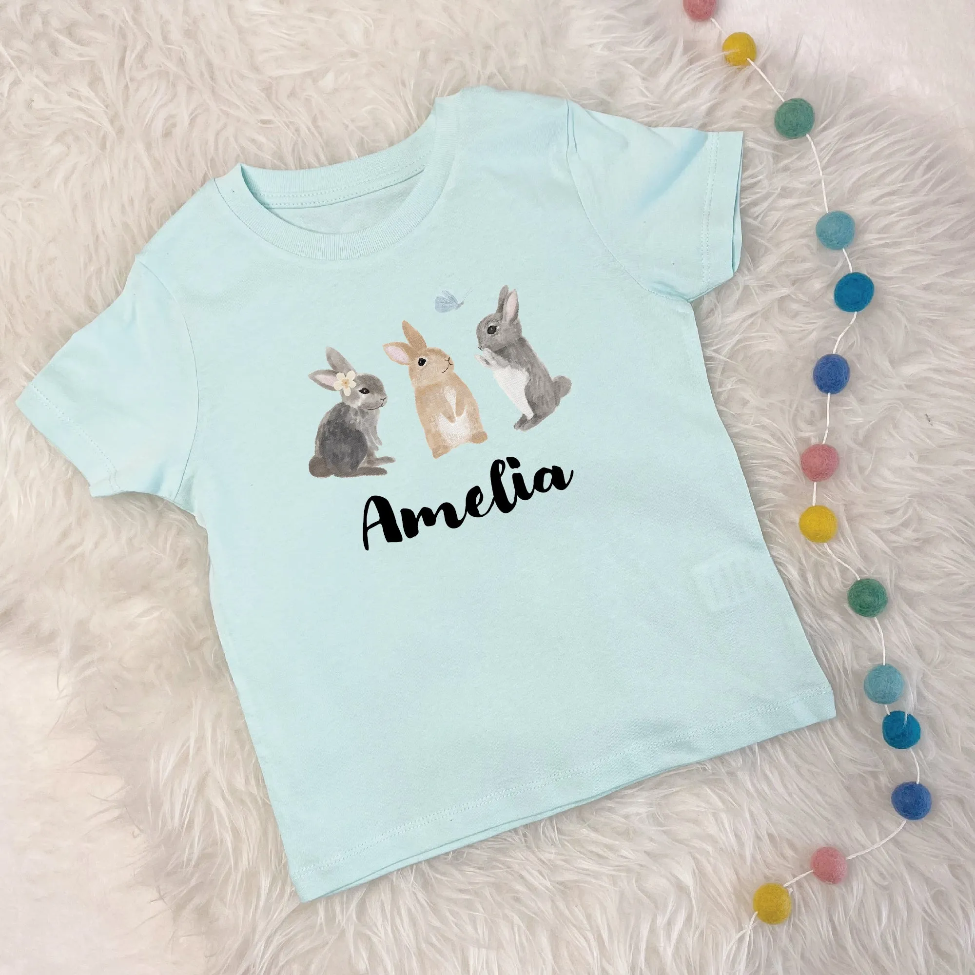 Kids Personalised Watercolour Bunnies T Shirt