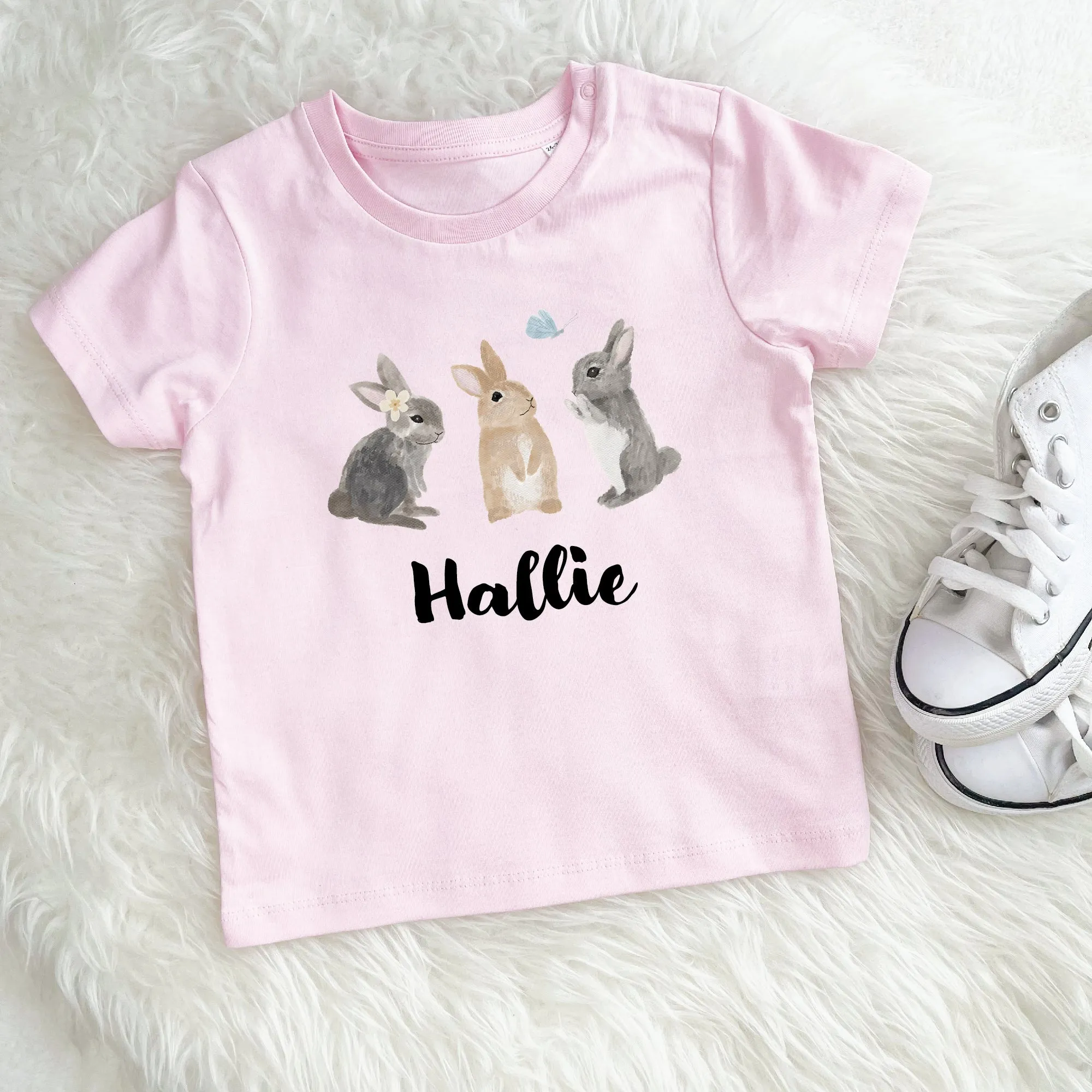 Kids Personalised Watercolour Bunnies T Shirt