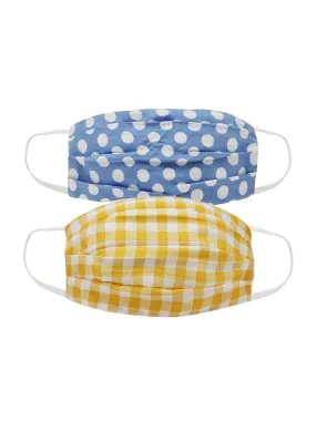 Set of 2 Kids Face Masks in Polka Dot and Check Patterns