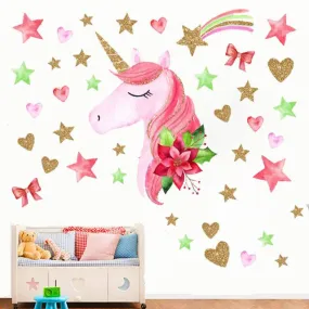 Unicorn Cartoon Wall Decal Stickers - Fantasy Decor for Kids' Rooms