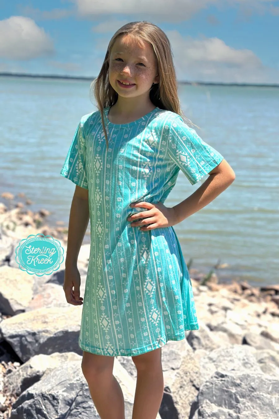 KIDS Walking In Turquoise Dress