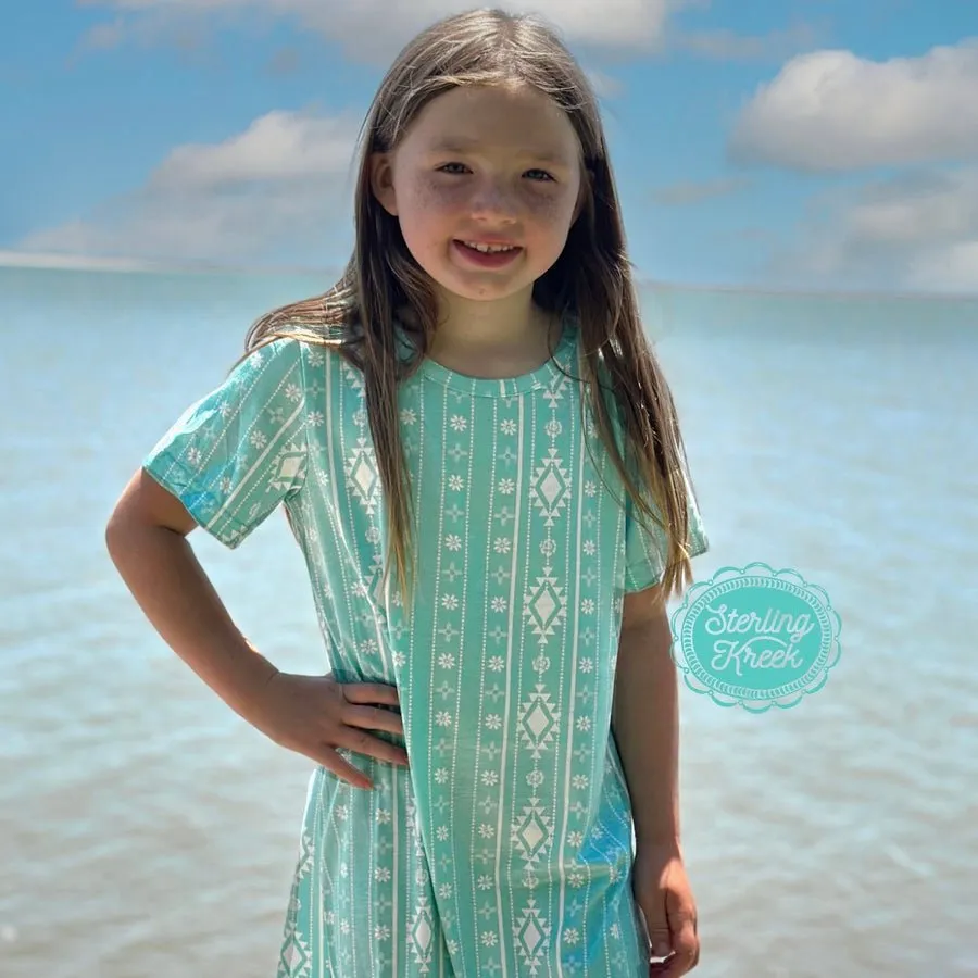 KIDS Walking In Turquoise Dress