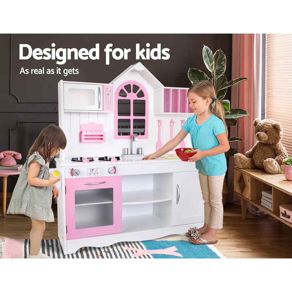 Kids Wooden Kitchen Play Set - White & Pink