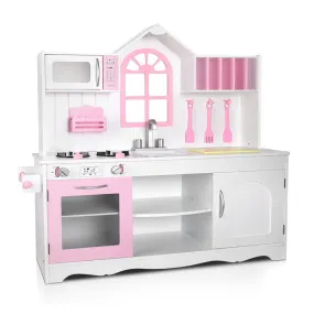 Kids Wooden Kitchen Play Set - White & Pink