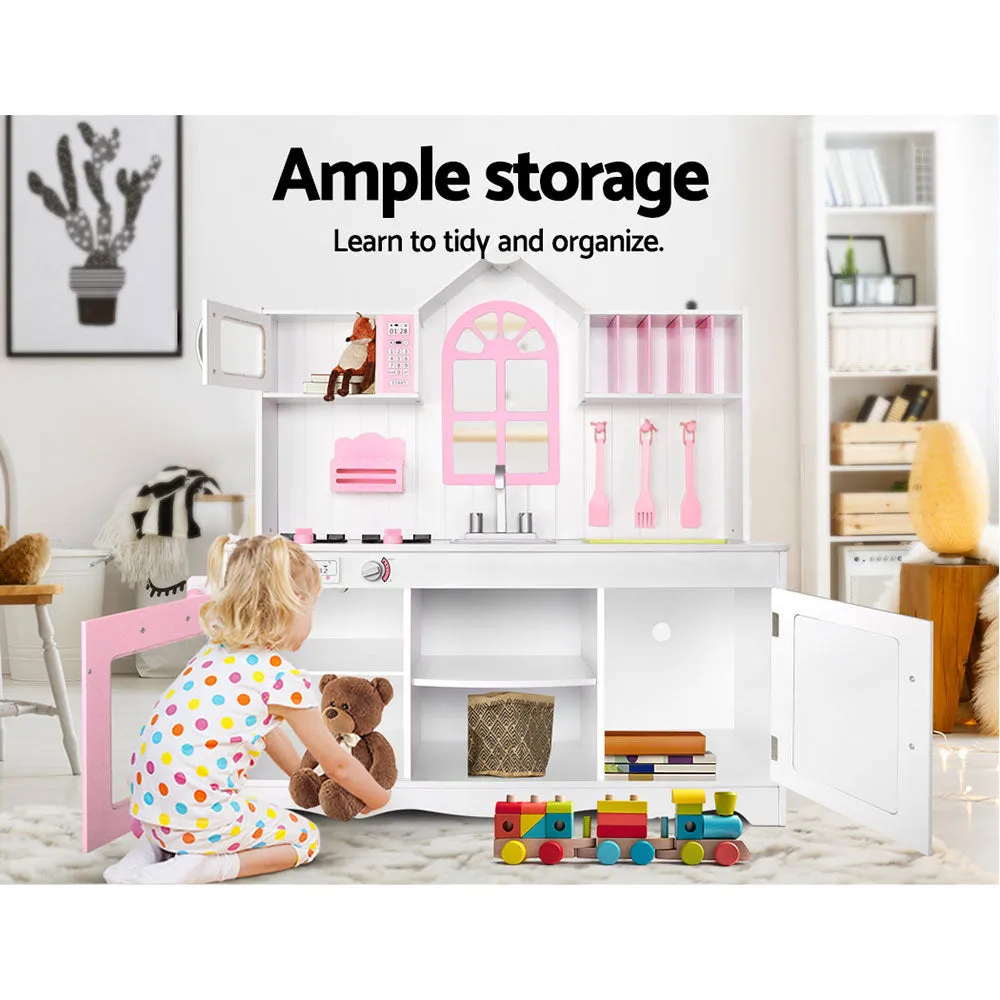 Kids Wooden Kitchen Play Set - White & Pink