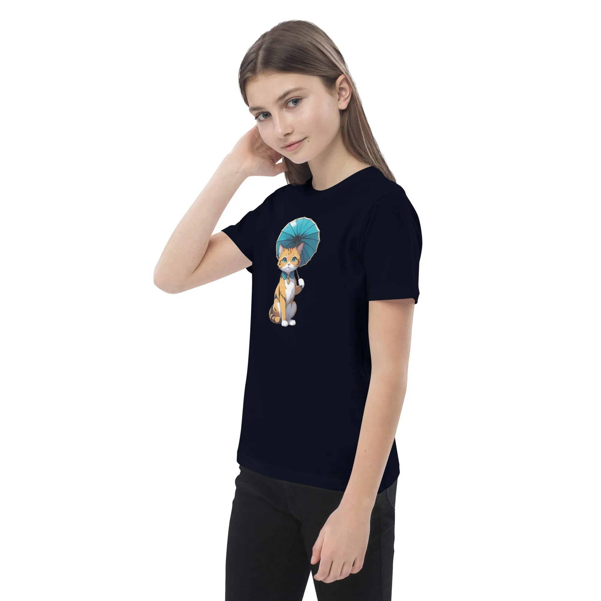 Kitten with Parasol Organic Cotton Kids' T-shirt