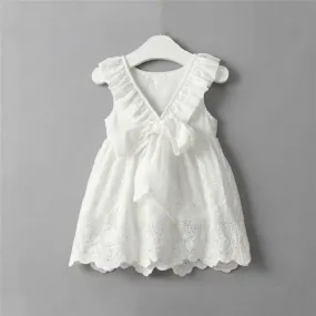 Lace Princess Party Dress for Toddler Girls with Bowknot V-Neck and Sleeveless Design