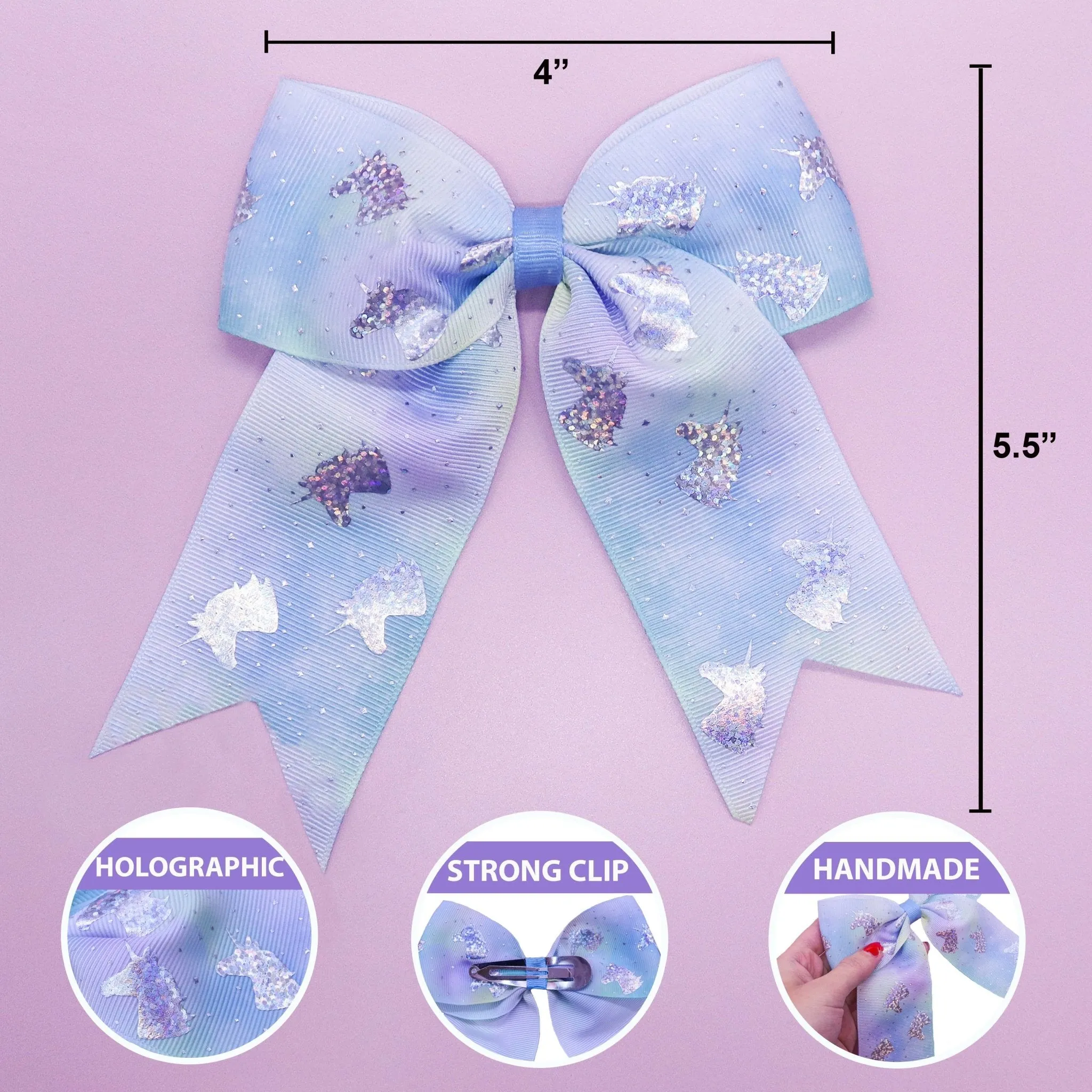 Large Glitter Unicorn Hair Bows - Pack of 4