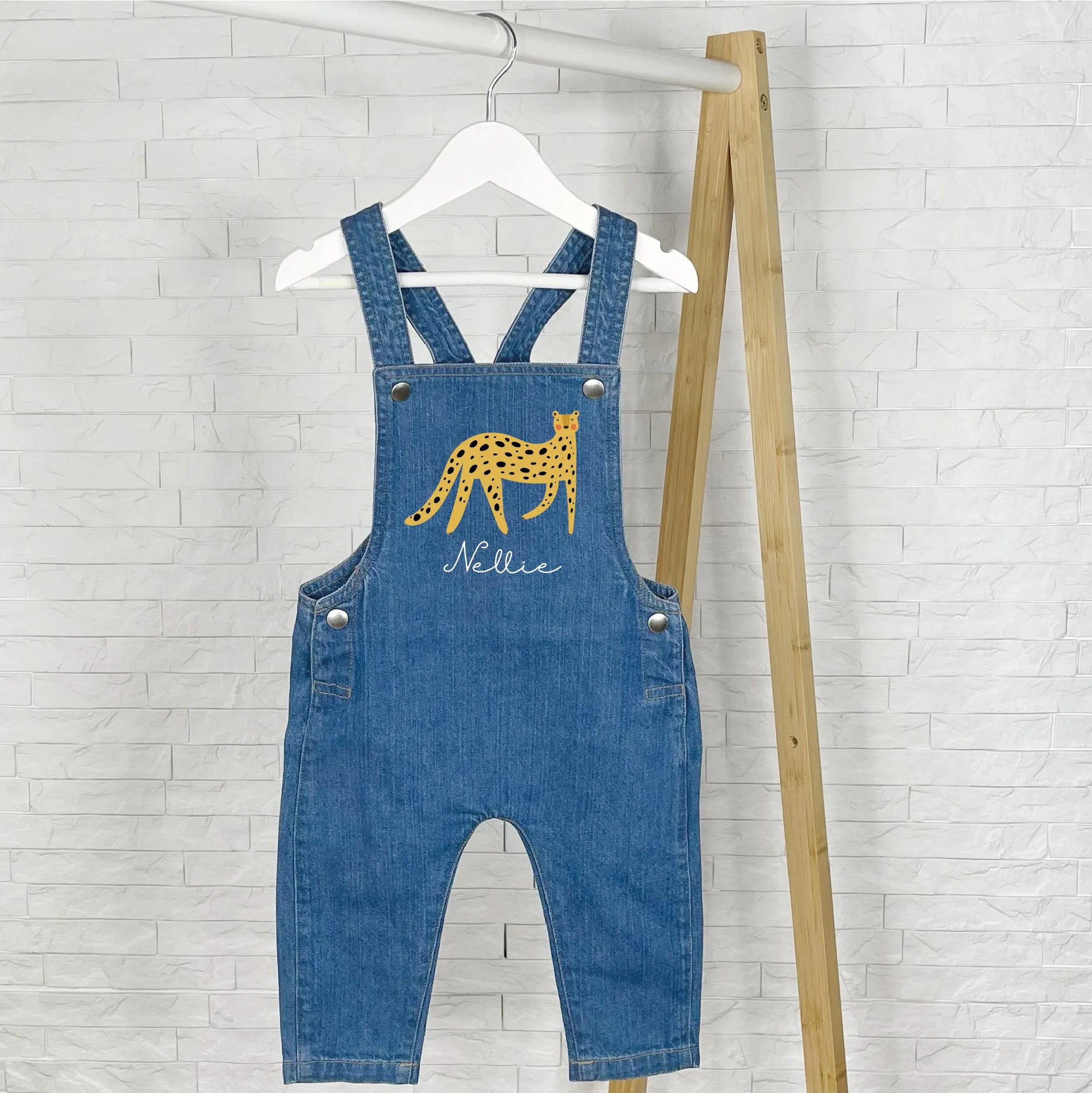 Leopard Personalised Baby/Kids Denim Dungarees