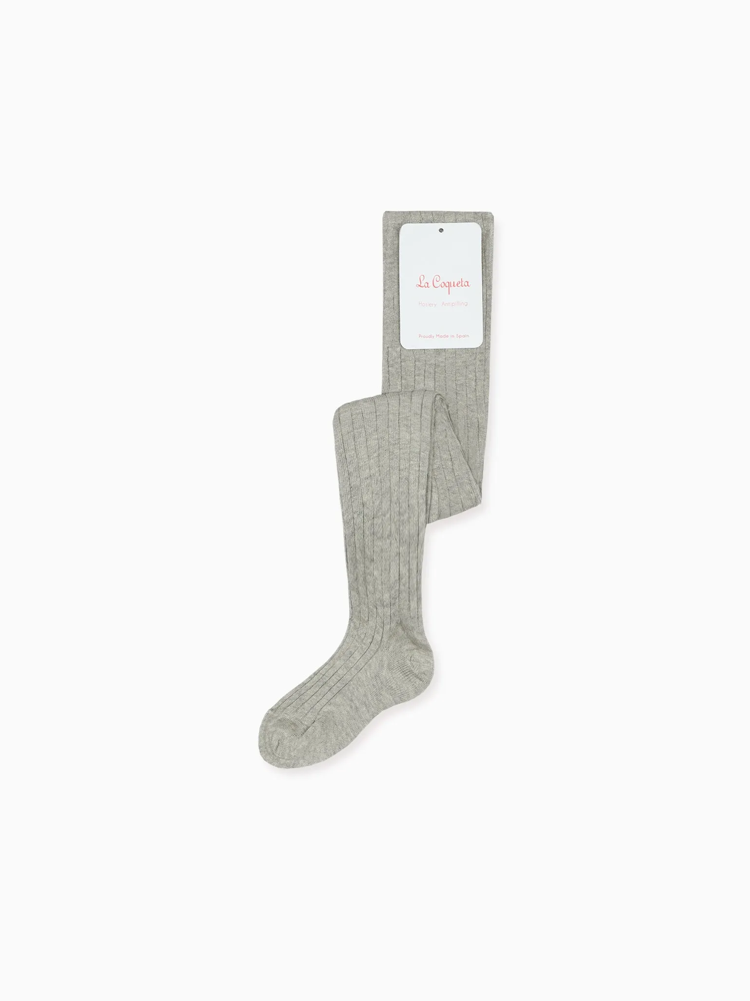 Light Grey Melange Ribbed Kids Tights