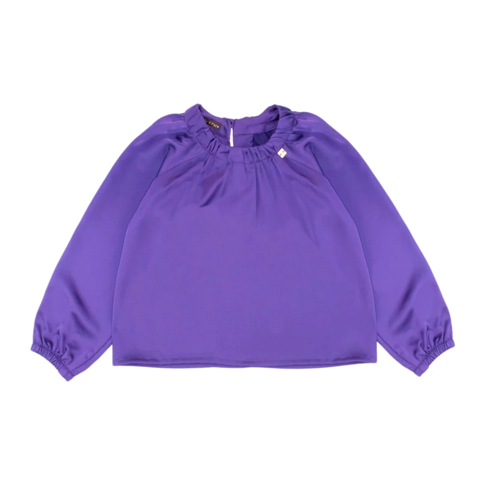 Long-Sleeve Purple Shirt with Elastic Collar