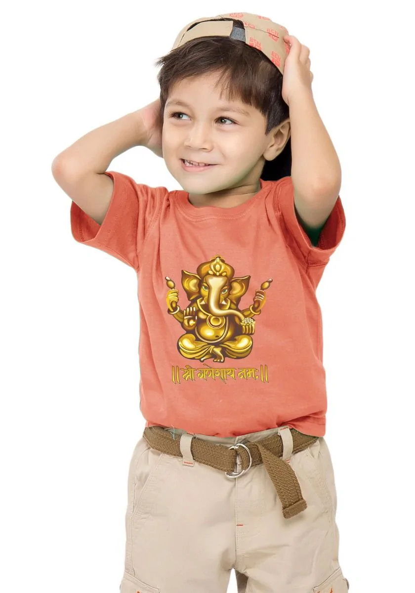 Metallic Gold Ganesha Kids T-Shirt