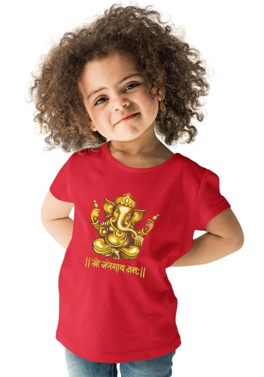 Metallic Gold Ganesha Kids T-Shirt