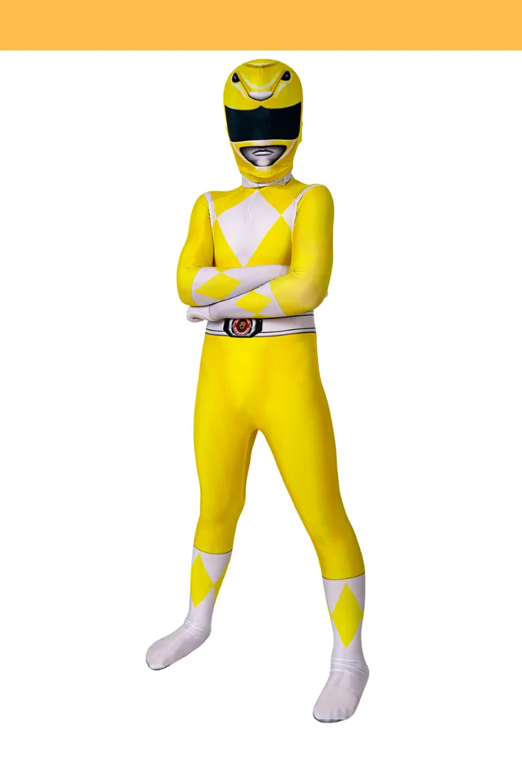 Kids Size Digital Printed Cosplay Costume of Mighty Morphin Power Rangers Yellow Ranger