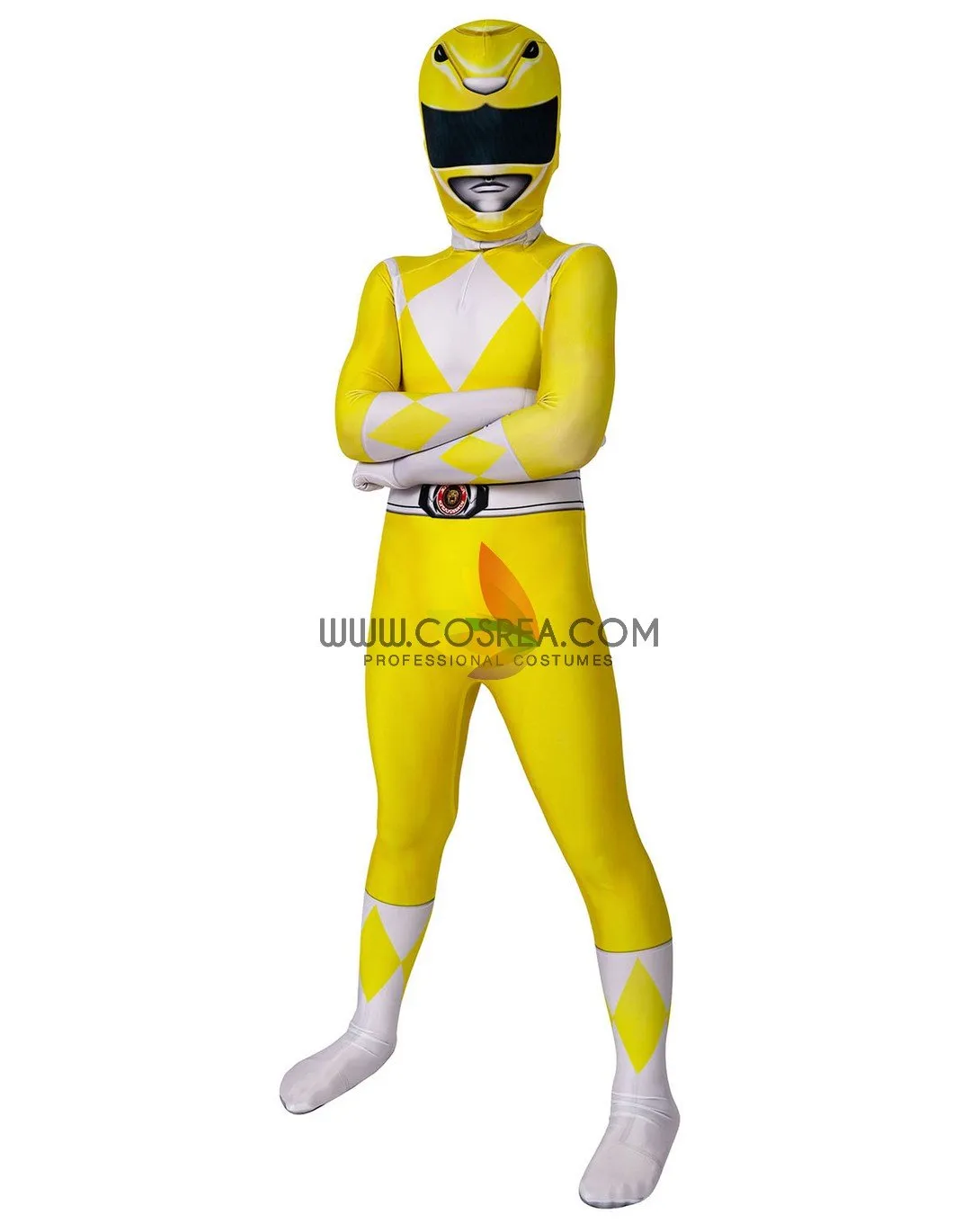 Kids Size Digital Printed Cosplay Costume of Mighty Morphin Power Rangers Yellow Ranger