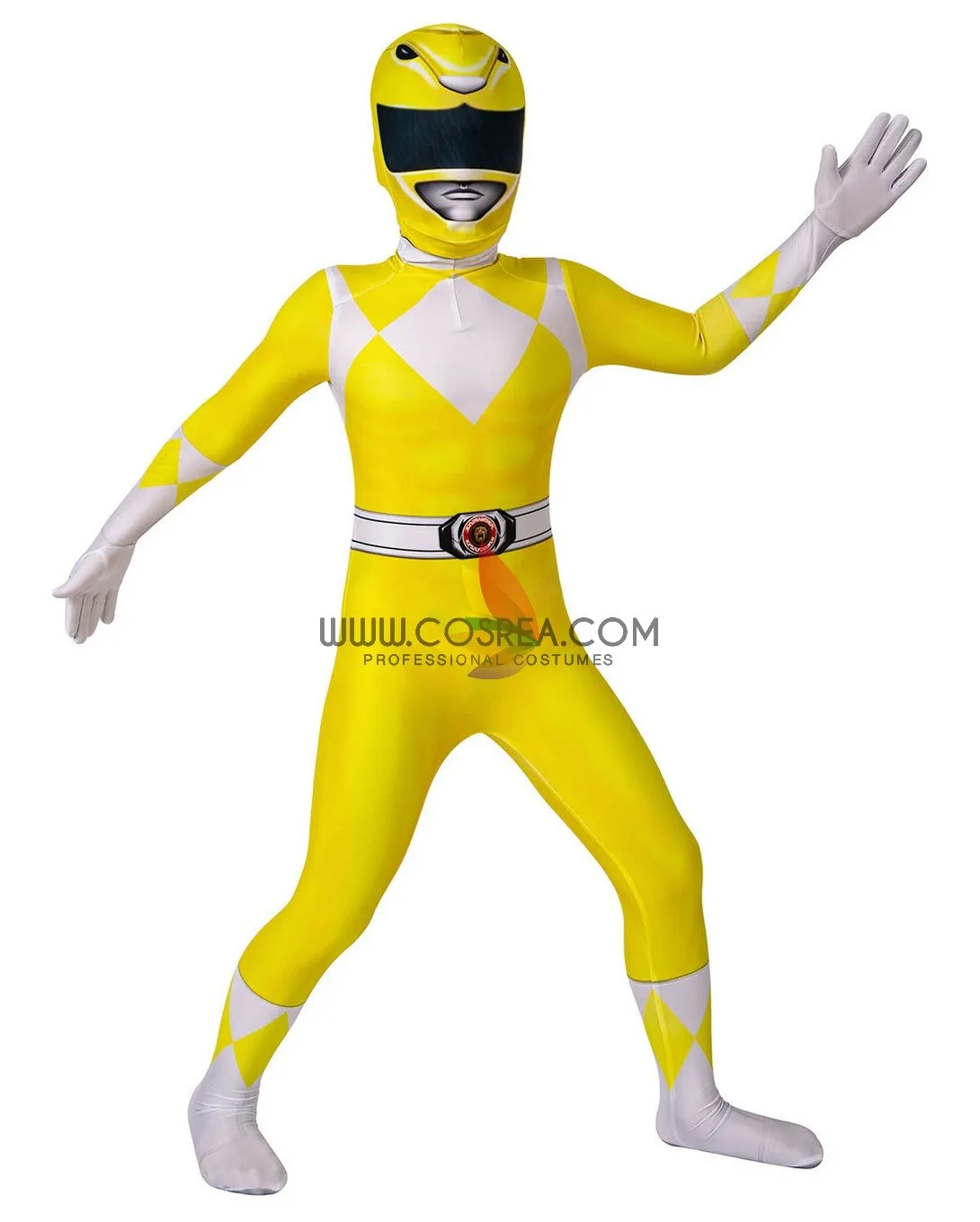 Kids Size Digital Printed Cosplay Costume of Mighty Morphin Power Rangers Yellow Ranger